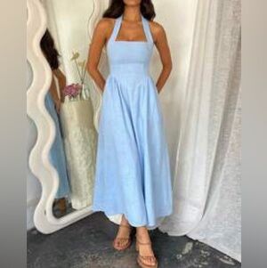 SHEIN Light Blue Halter Midi Dress